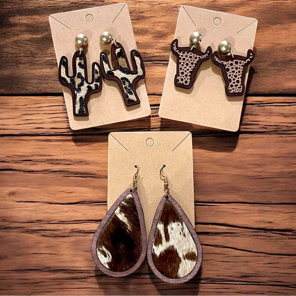 New Wooden western earring trio bundle